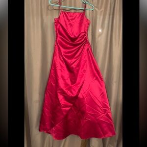 David's Bridal Red Ruched Halter Gown